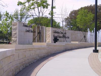 Plaza courtyard view showing integrated brick and masonry elements
