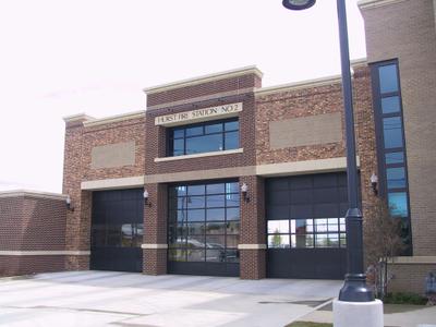 Rear view showing CMU construction and brick veneer integration