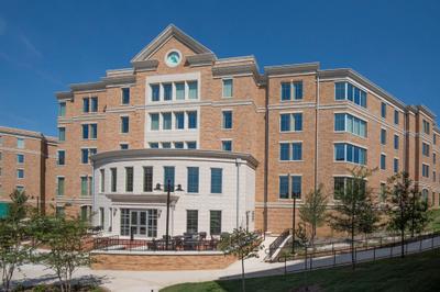 Ground floor retail and common areas with brick detailing